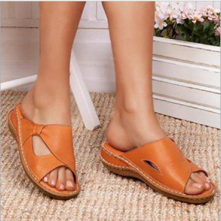 New Large Size Sandals Open-toed Slippers Flat Wedge Heel Women's Slippers