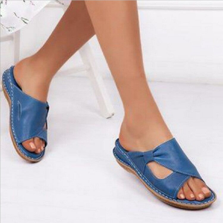 New Large Size Sandals Open-toed Slippers Flat Wedge Heel Women's Slippers