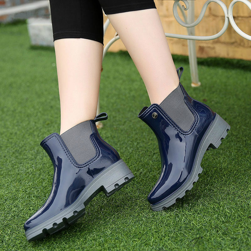 Mid-high Heel Short Tube Shiny Women's Elastic Rain Boots