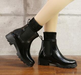 Mid-high Heel Short Tube Shiny Women's Elastic Rain Boots