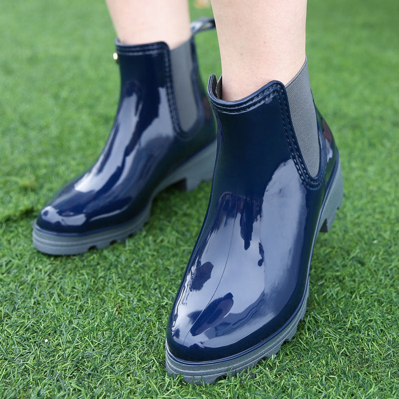 Mid-high Heel Short Tube Shiny Women's Elastic Rain Boots