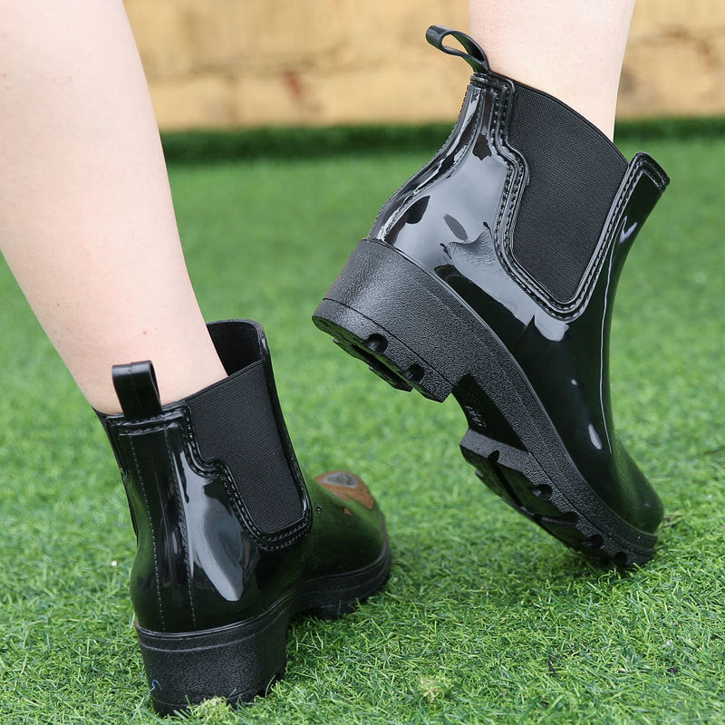 Mid-high Heel Short Tube Shiny Women's Elastic Rain Boots