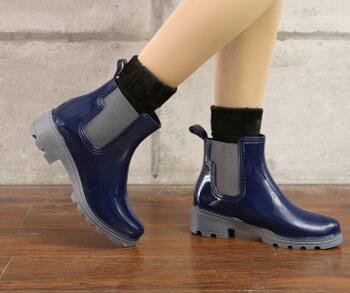 Mid-high Heel Short Tube Shiny Women's Elastic Rain Boots