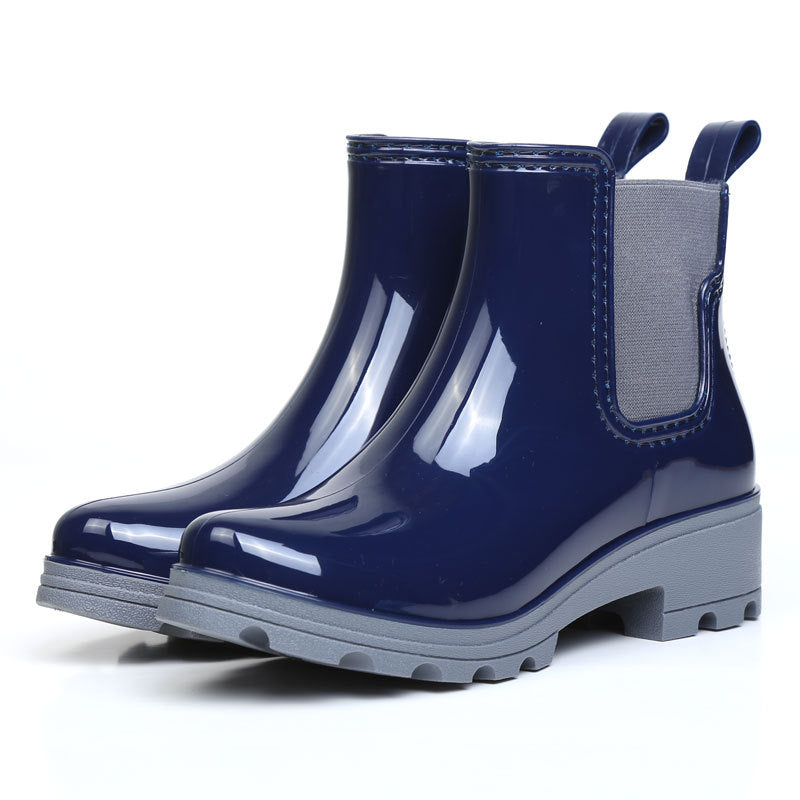 Mid-high Heel Short Tube Shiny Women's Elastic Rain Boots