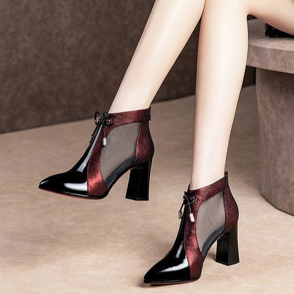 Hollow Thick Heel Color Matching Women'S Sandals