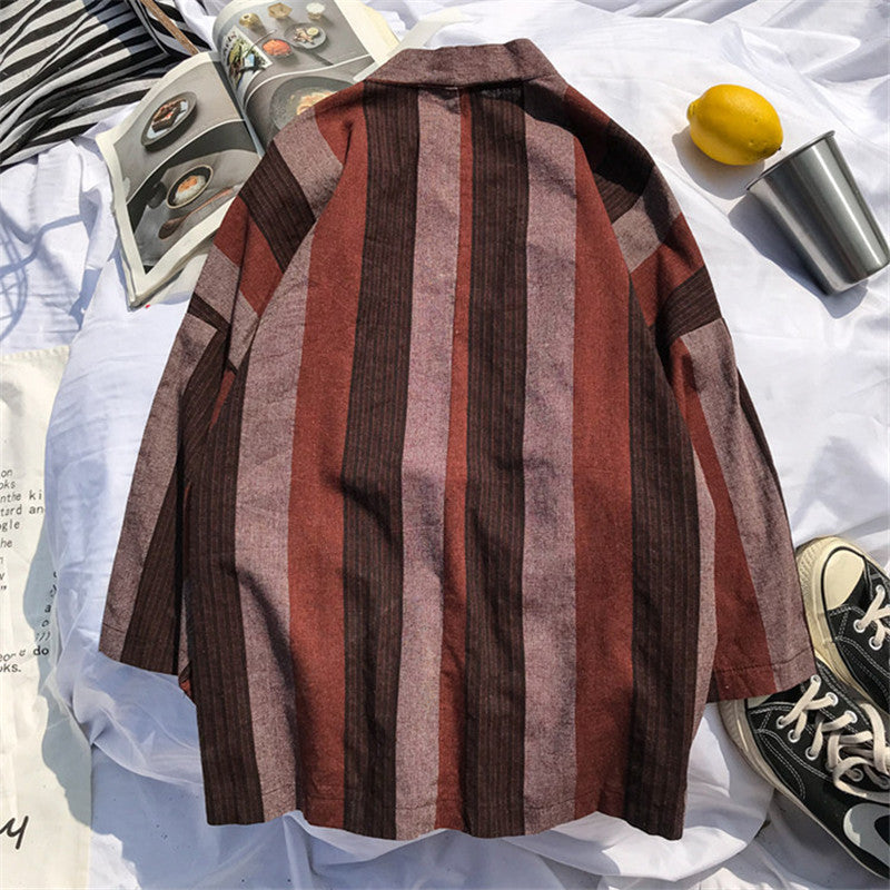 Japanese Road Robe And Kimono Harajuku Style Casual Cardigan With Loose Stripes