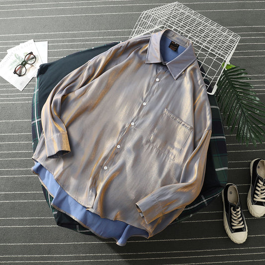 Mercerized Silky Temperament Loose Korean Style Long-sleeved Shirt