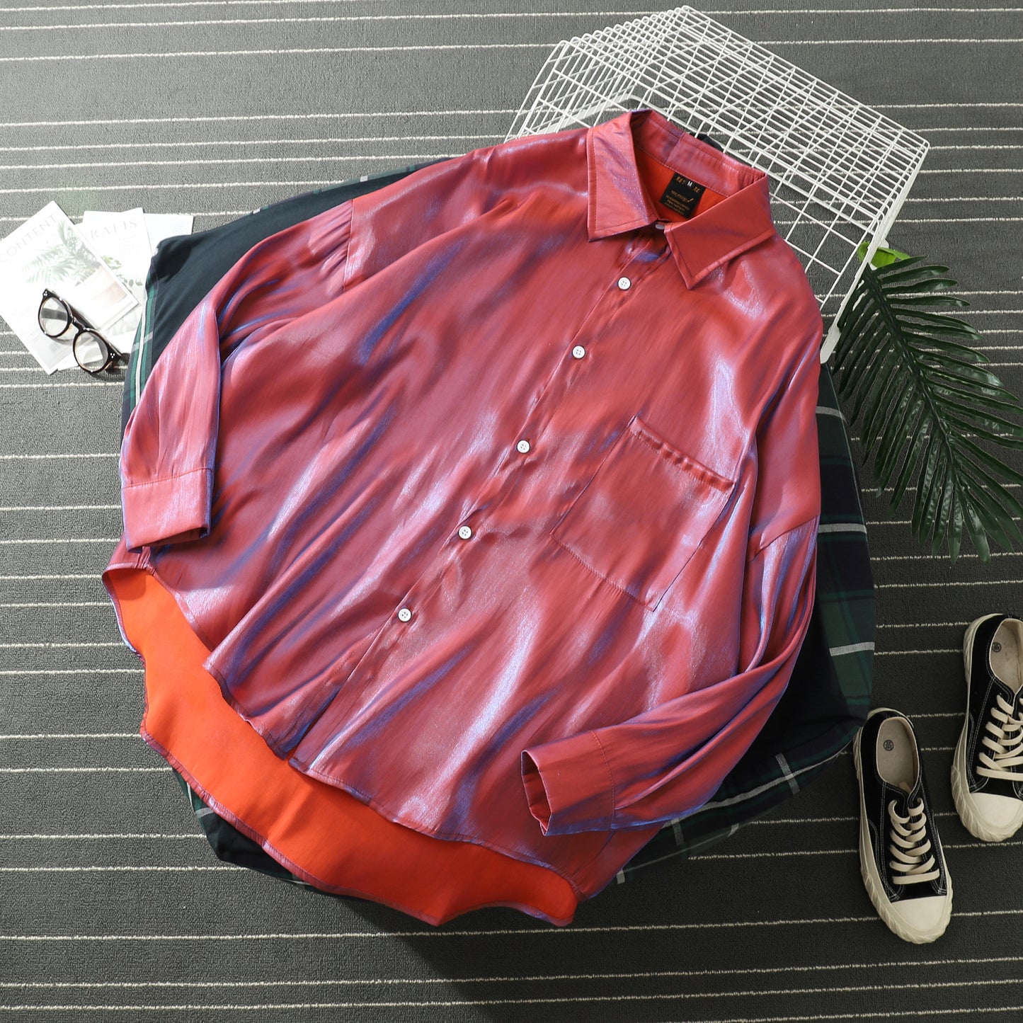 Mercerized Silky Temperament Loose Korean Style Long-sleeved Shirt