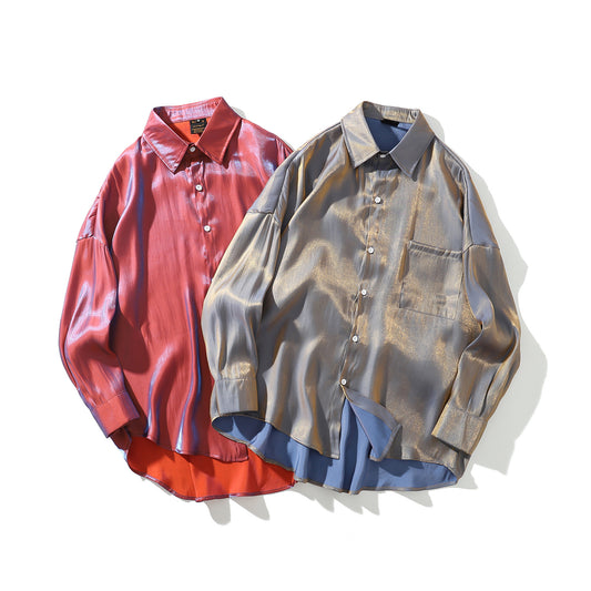 Mercerized Silky Temperament Loose Korean Style Long-sleeved Shirt