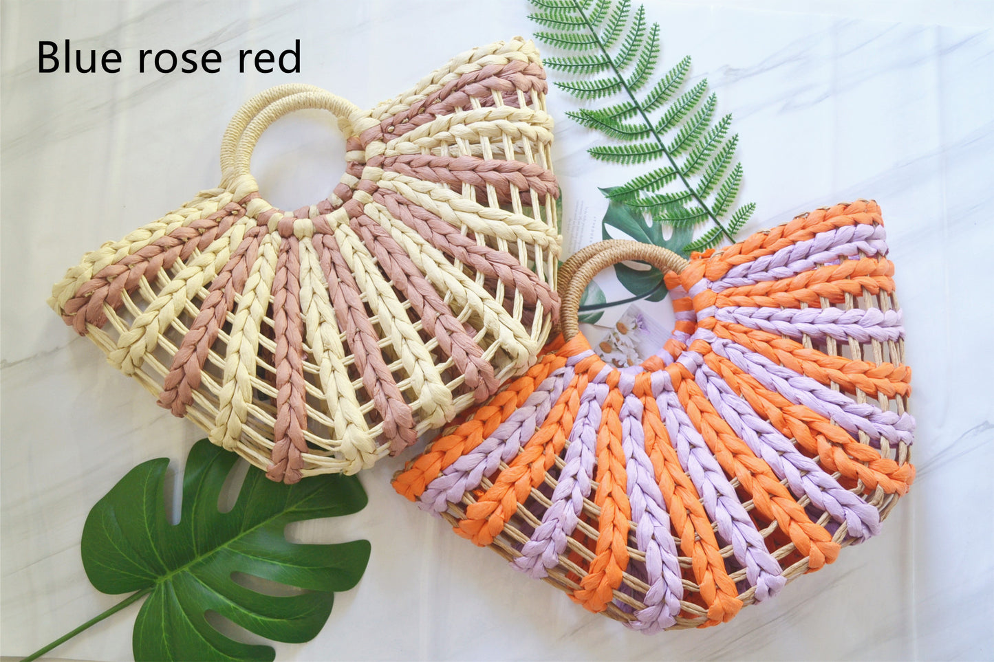Women's Hand-held Contrast Color Straw Woven Bag