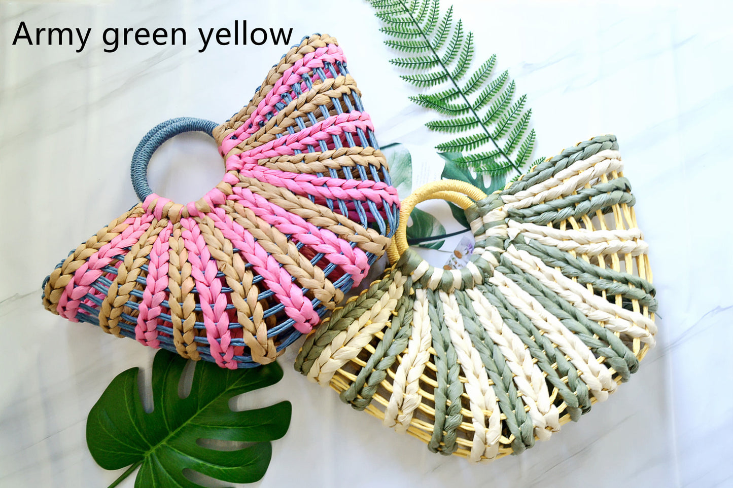 Women's Hand-held Contrast Color Straw Woven Bag