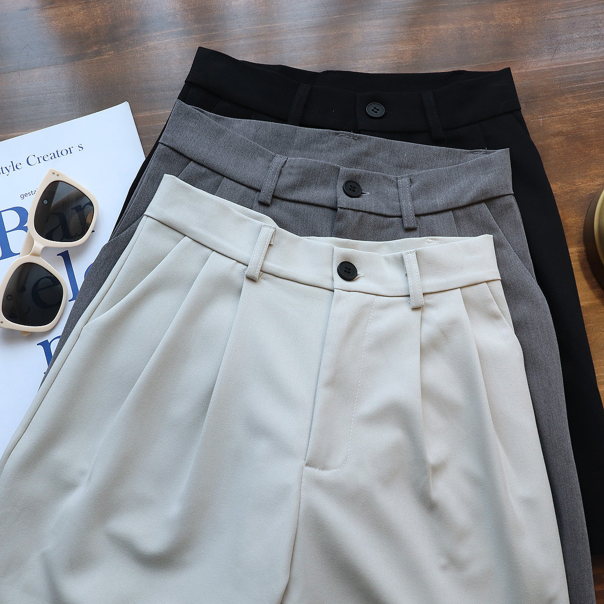 Simple Loose Thin Pocket Suit Five-point Pants