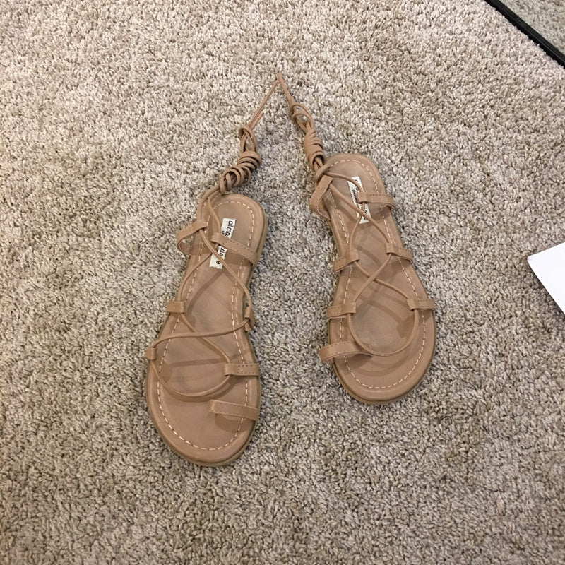 Flat Shoes Over-toe Lace-up Fairy Style Roman Shoes