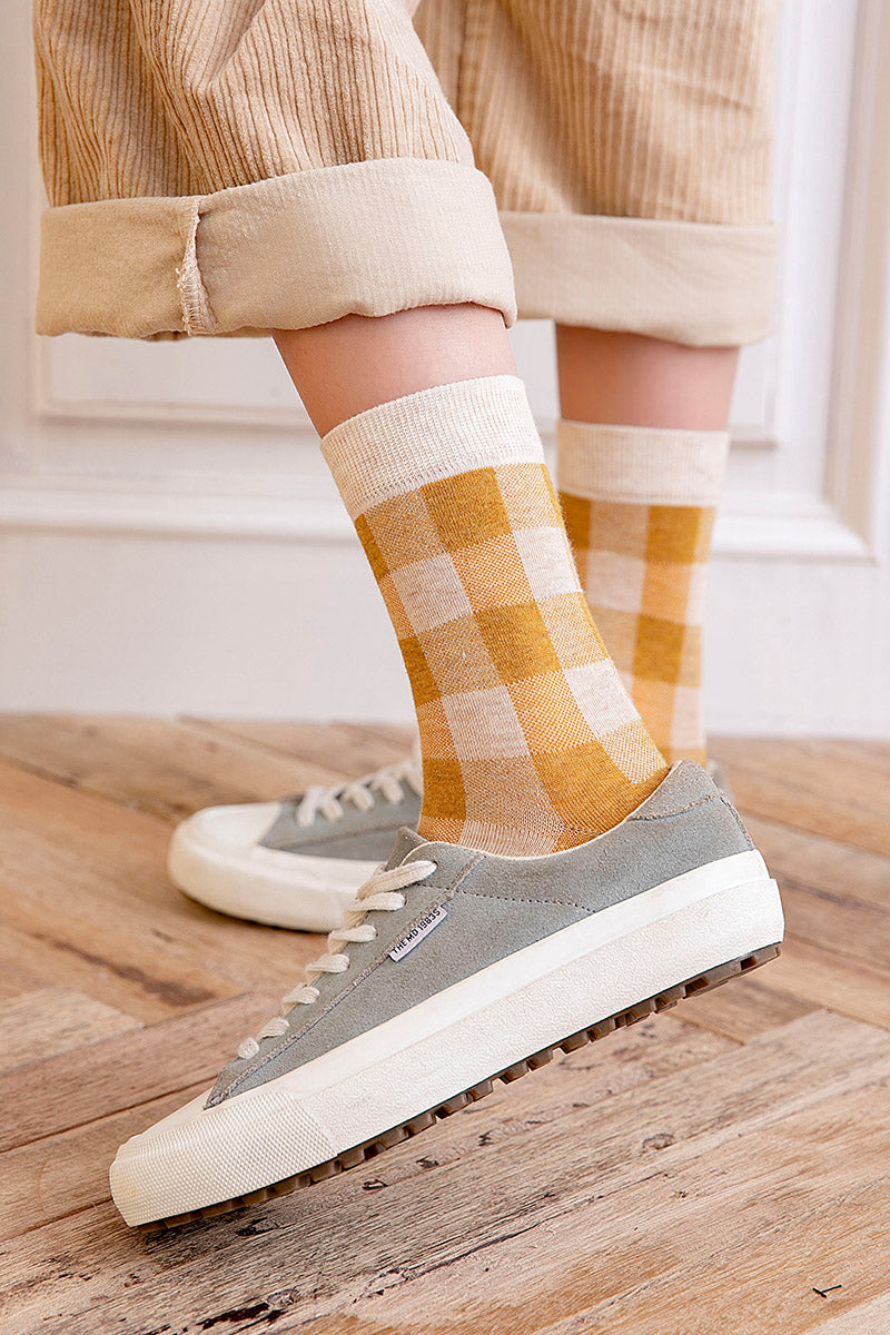 Blue Socks Women'S Pure Cotton Plaid Tube Socks
