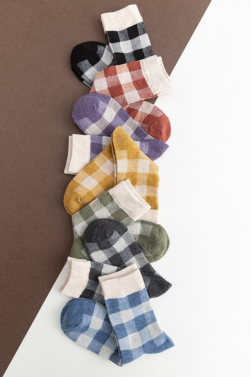 Blue Socks Women'S Pure Cotton Plaid Tube Socks