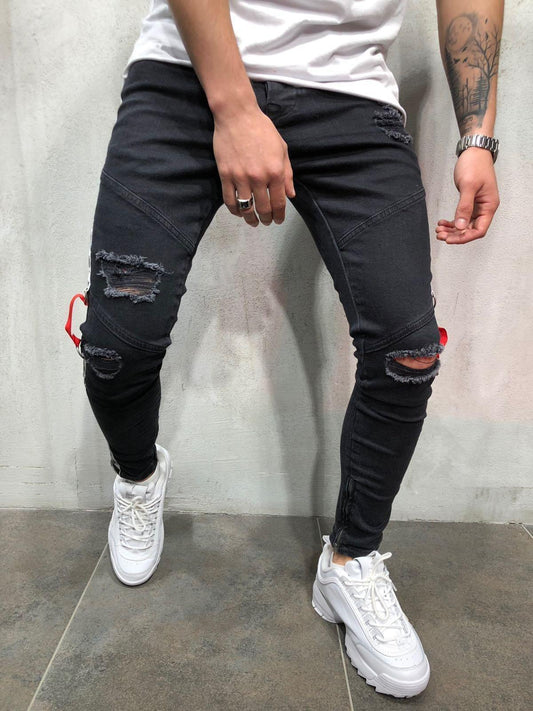 Jeans Source Men's Ripped Pencil Pants With Small Feet