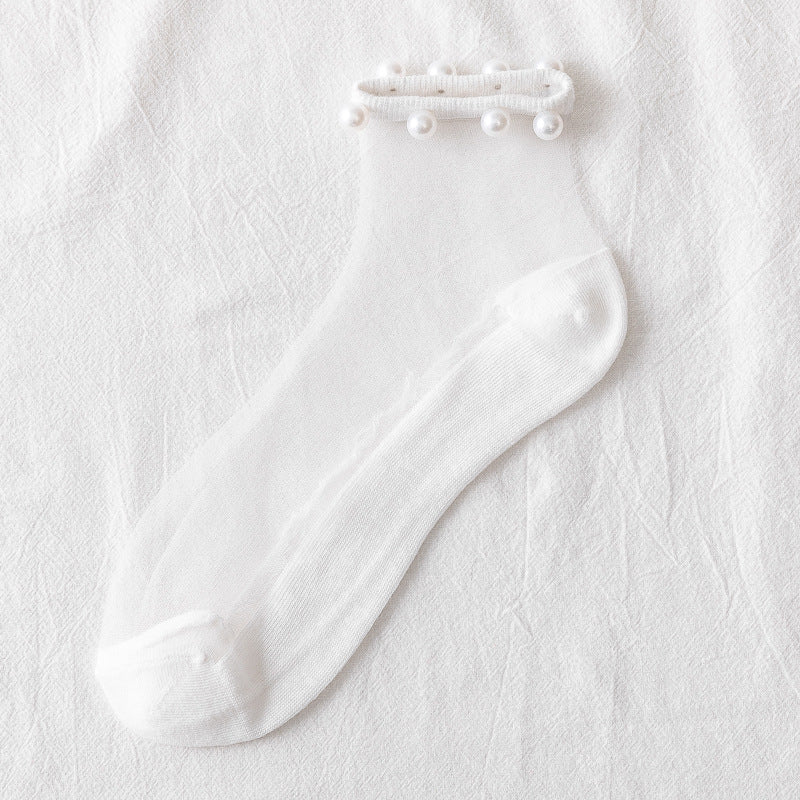 Fashion Simple Short Thin Crystal Silk Socks