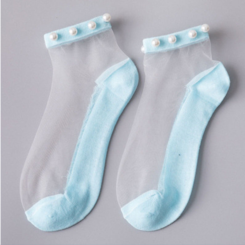 Fashion Simple Short Thin Crystal Silk Socks