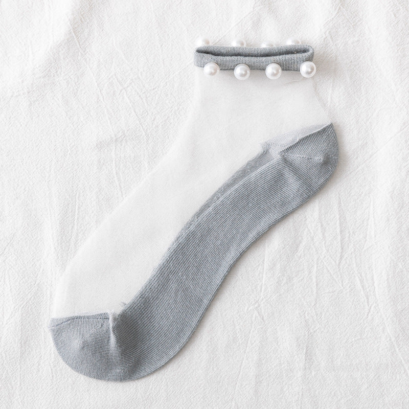 Fashion Simple Short Thin Crystal Silk Socks