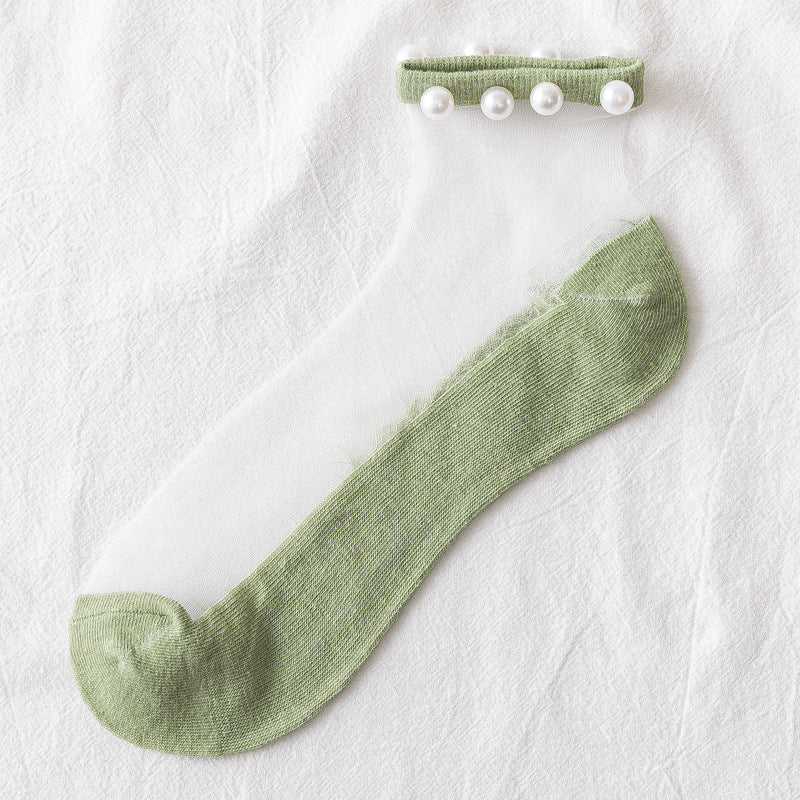 Fashion Simple Short Thin Crystal Silk Socks