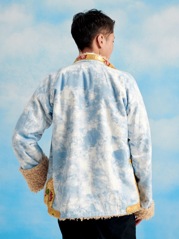 Blue Sky Tie-dye Lamb Wool Denim Jacket