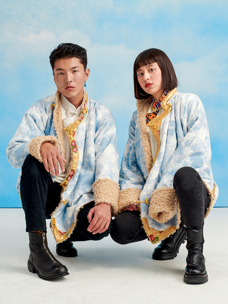 Blue Sky Tie-dye Lamb Wool Denim Jacket