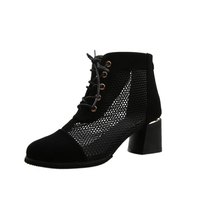 Long Tube Hollow Roman Sandals And Net Boots