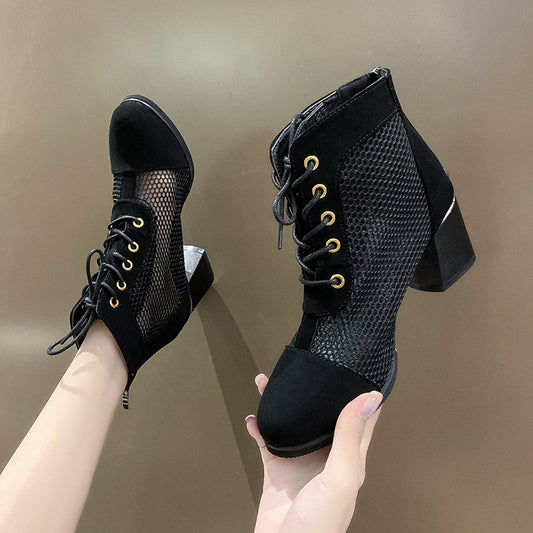 Long Tube Hollow Roman Sandals And Net Boots