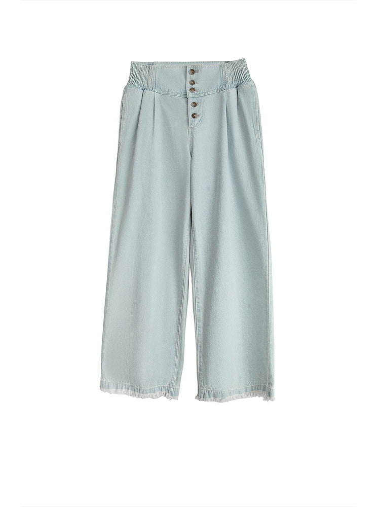 Light Blue High-Rise Multi-Button Wide-Leg Jeans
