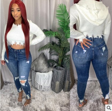 Jeans High-Waist Stretch Slim Pants Foreign Trade Pencil Feet Pants
