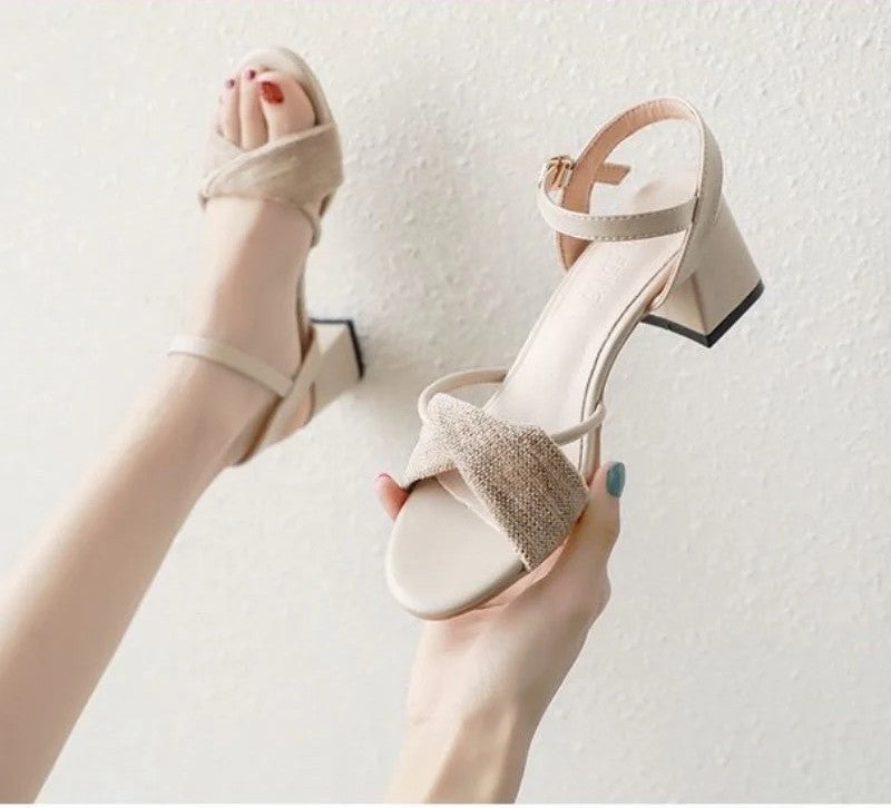 High-heeled Sandals Female Summer Roman Shoes With Thick Heel French Small  Fairy Shoes