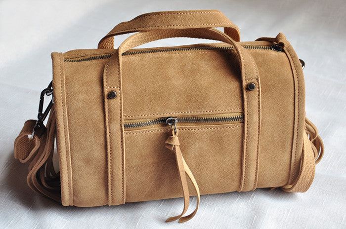European And American Retro Tassel Locomotive Bag Original Personality Single Shoulder Messenger Ladies Leather Bag Boston Cylinder Bag