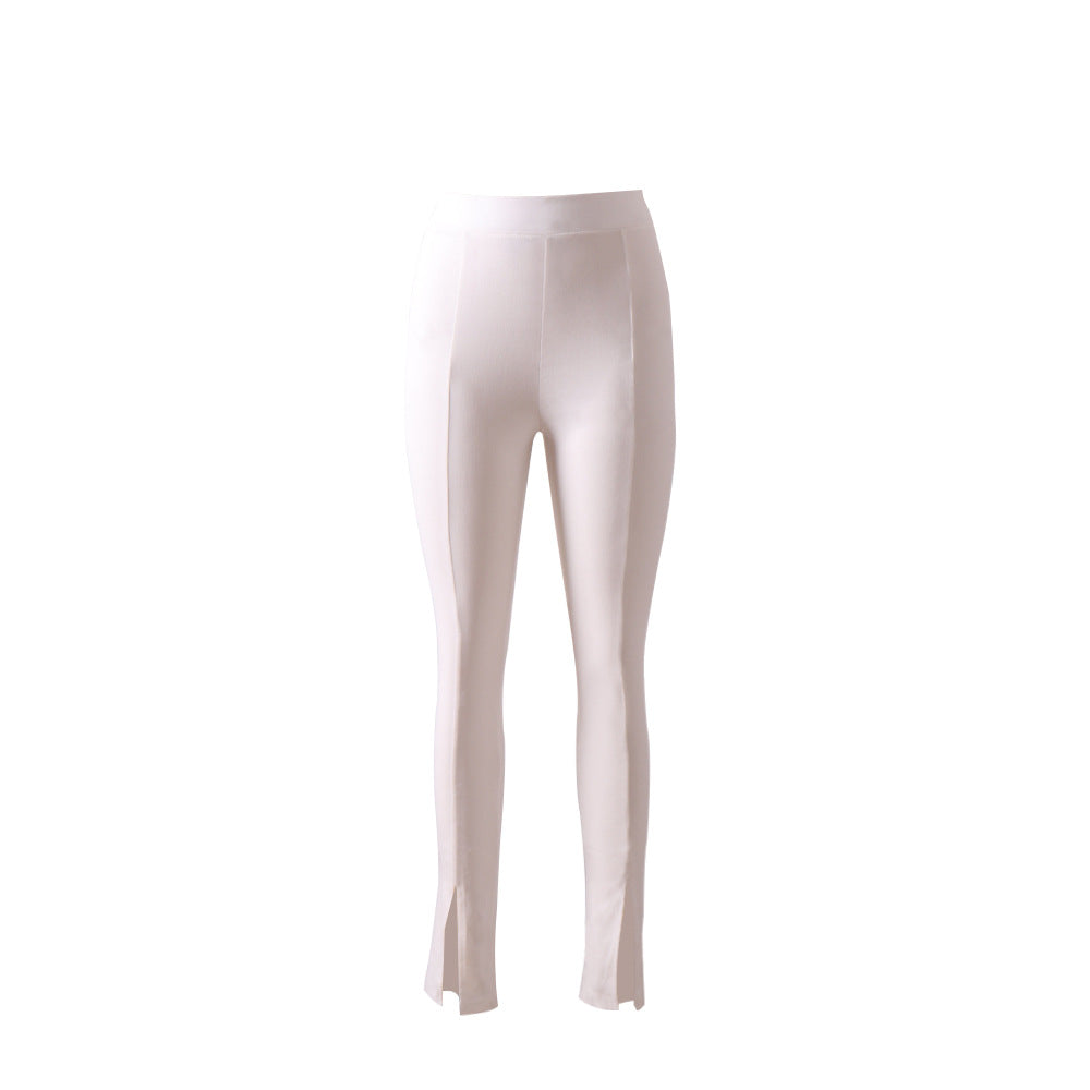 High Waist Solid Color Split Casual Pants