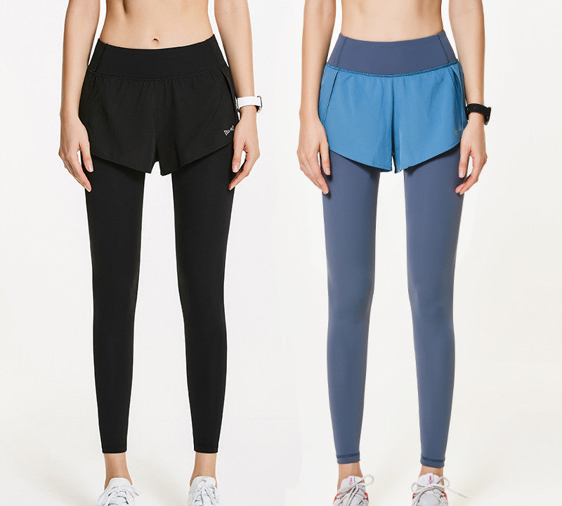 Fake Two-Piece Yoga Pants Large Size Fitness Pants Women Quick-Drying Summer Thin Section High Waist Hip Tights Running Pants Sports Pants