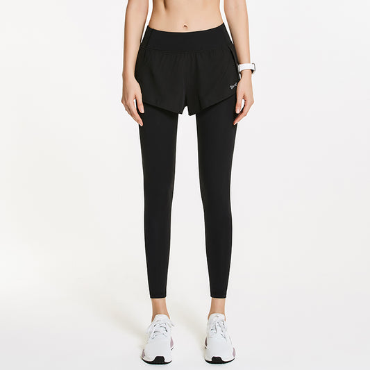 Fake Two-Piece Yoga Pants Large Size Fitness Pants Women Quick-Drying Summer Thin Section High Waist Hip Tights Running Pants Sports Pants