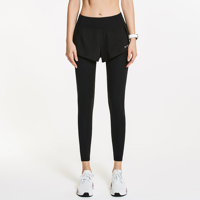 Fake Two-Piece Yoga Pants Large Size Fitness Pants Women Quick-Drying Summer Thin Section High Waist Hip Tights Running Pants Sports Pants
