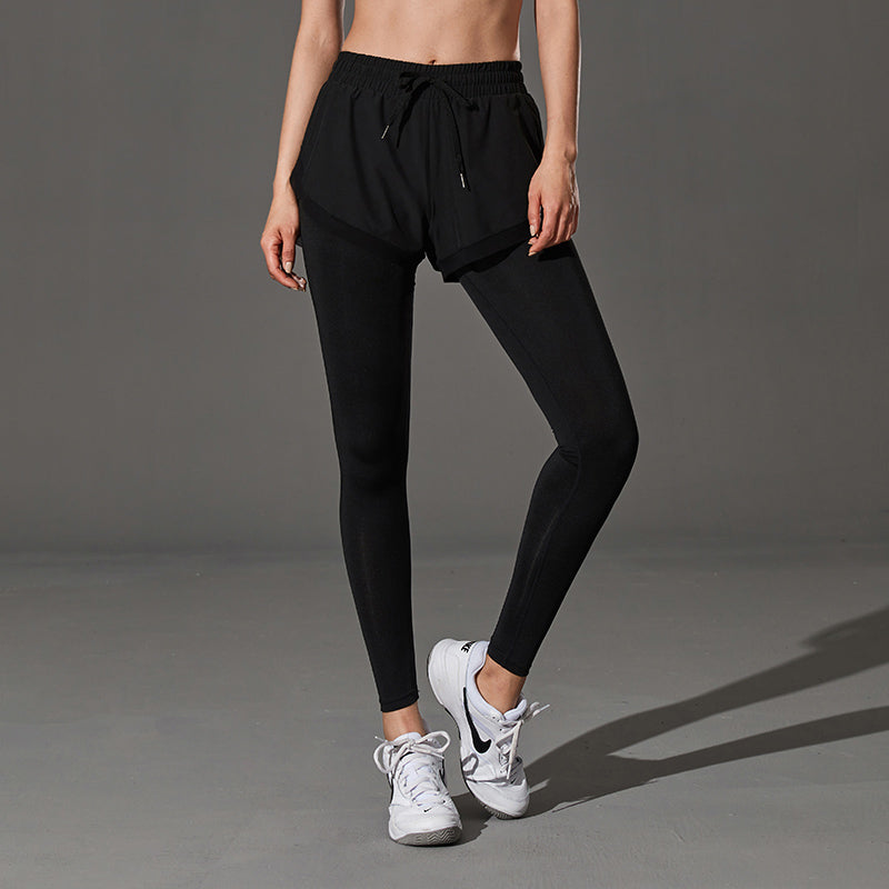 Fake Two-Piece Yoga Pants Large Size Fitness Pants Women Quick-Drying Summer Thin Section High Waist Hip Tights Running Pants Sports Pants