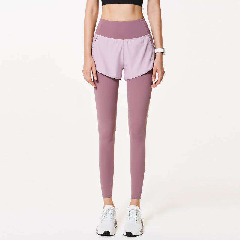 Fake Two-Piece Yoga Pants Large Size Fitness Pants Women Quick-Drying Summer Thin Section High Waist Hip Tights Running Pants Sports Pants