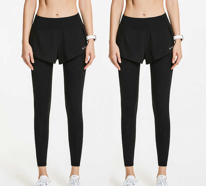 Fake Two-Piece Yoga Pants Large Size Fitness Pants Women Quick-Drying Summer Thin Section High Waist Hip Tights Running Pants Sports Pants