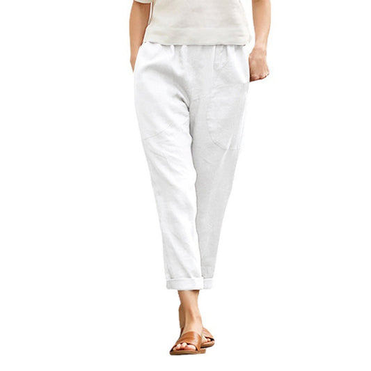 Women's Plus Size Cotton And Linen Casual Pants Solid Color