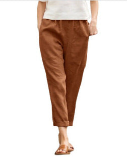 Women's Plus Size Cotton And Linen Casual Pants Solid Color