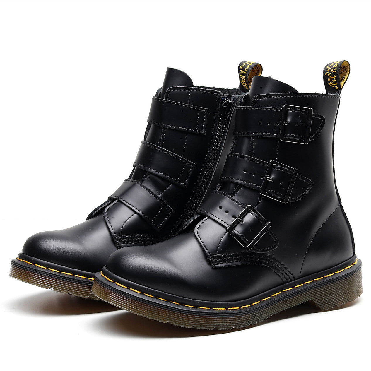 Martin Boots Men's High-top Women's Boots Leather Motorcycle Three Buckle Straps New