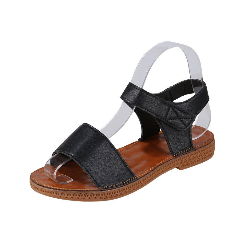 Fish Mouth Velcro Flat Sandals