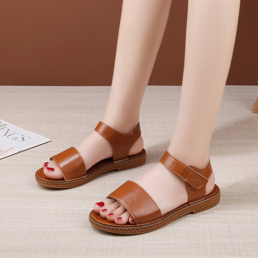 Fish Mouth Velcro Flat Sandals
