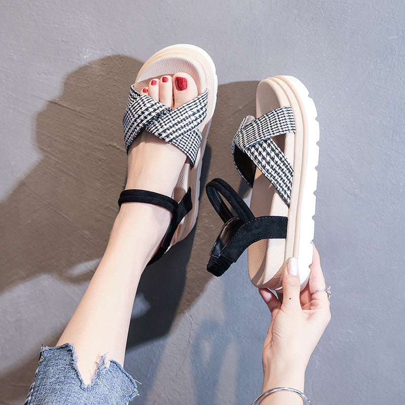 Korean Style Cross Check Sandals