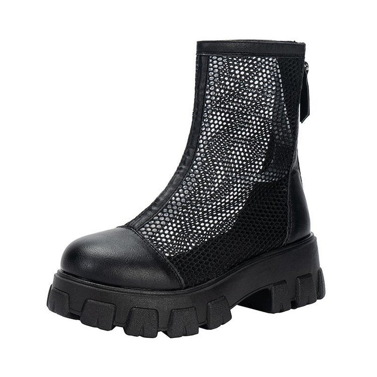 Black Fashion Platform Martin Boots Large Size Fashion Hollow Women's Shoes