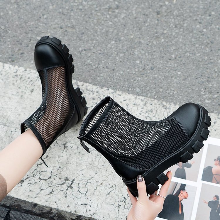 Black Fashion Platform Martin Boots Large Size Fashion Hollow Women's Shoes