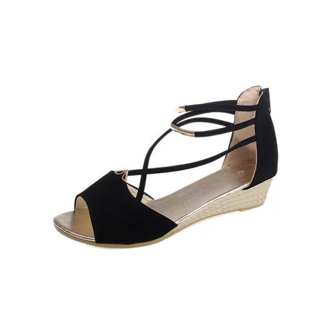 Summer New Sandals Fashion Korean Style Comfortable Strap Solid Color Fish Mouth Low Heel Sandals
