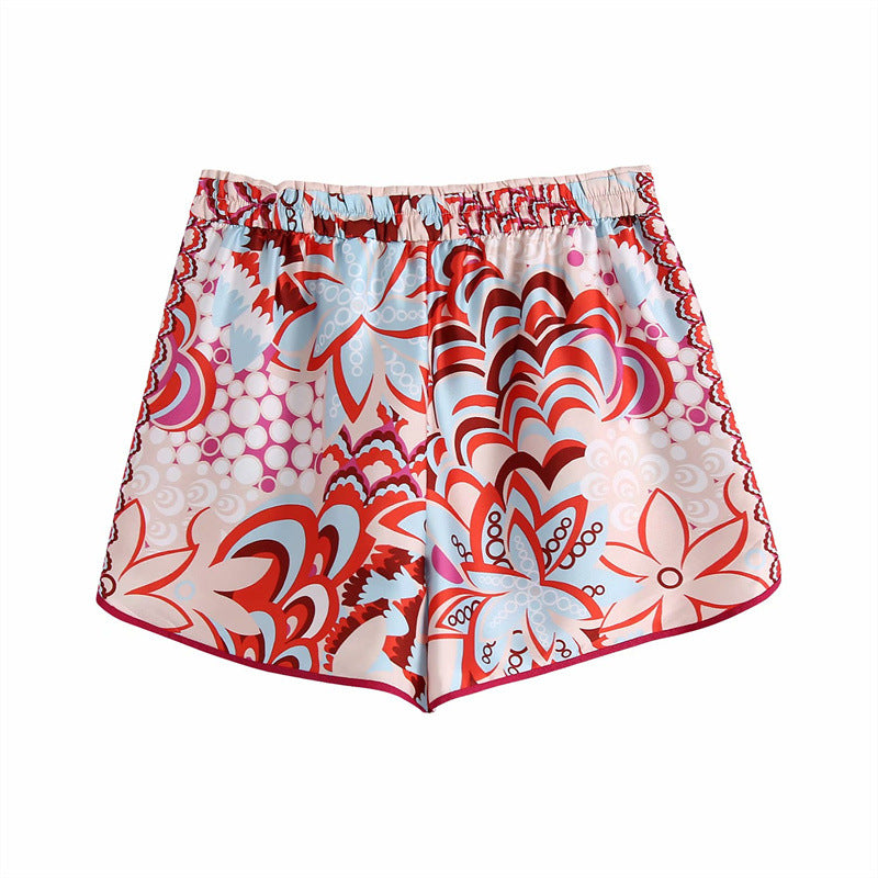 Foreign Trade European And American Summer New Fashion Retro Style Printed Elastic High Waist Stretch Shorts Women 3098183