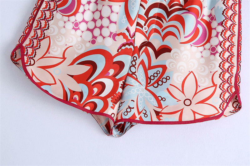 Foreign Trade European And American Summer New Fashion Retro Style Printed Elastic High Waist Stretch Shorts Women 3098183